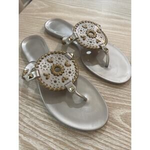 JACK ROGERS Georgica Jelly Sandal‎ Flops Thongs Size 7 Silver/gold Beach Shoes